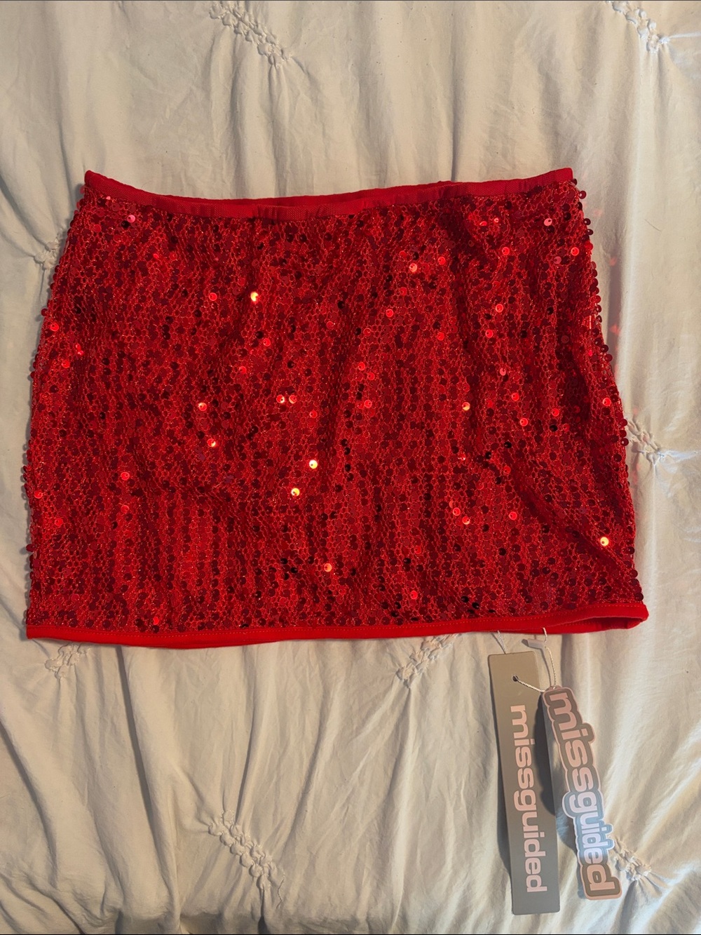 Missguided Red Sequin Mini Skirt